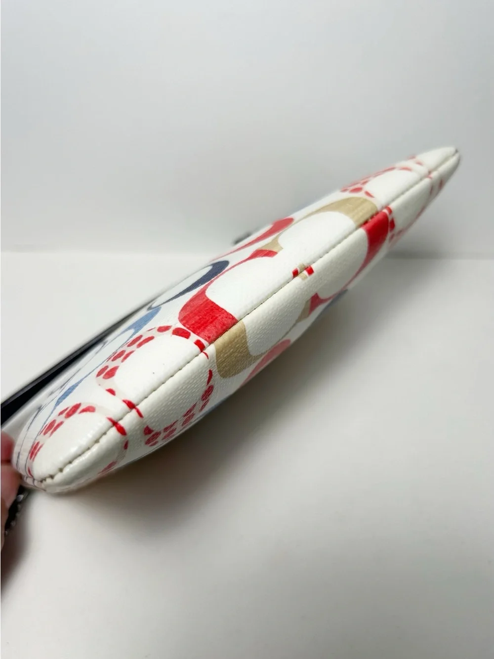 Coach Bleecker Signature C Print Wristlet in Red, Navy, Beige with Hang Tag, EUC